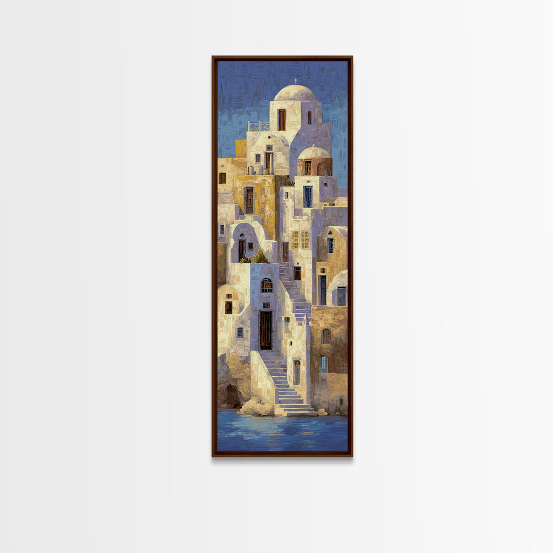 Greek Island White Buildings Above Blue Sea Canvas Print, Mediterranean Art, Coastal Wall Decor, Living Room Decor, Azure, MAR-1x3-37