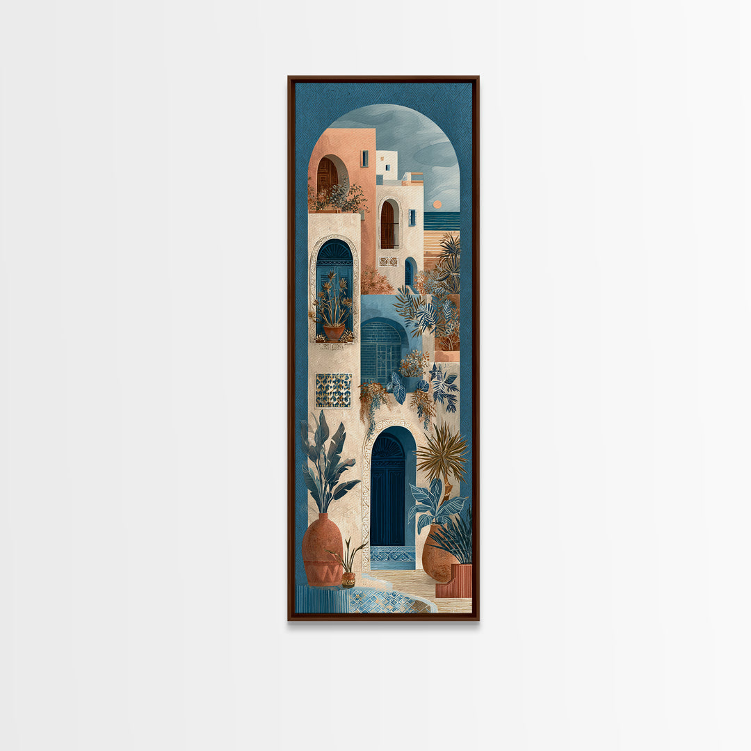 Mediterranean Arch Framing Ocean Horizon Canvas Print, Mediterranean Art, Living Room Decor, Oil Painting, Azure, MAR-1x3-39
