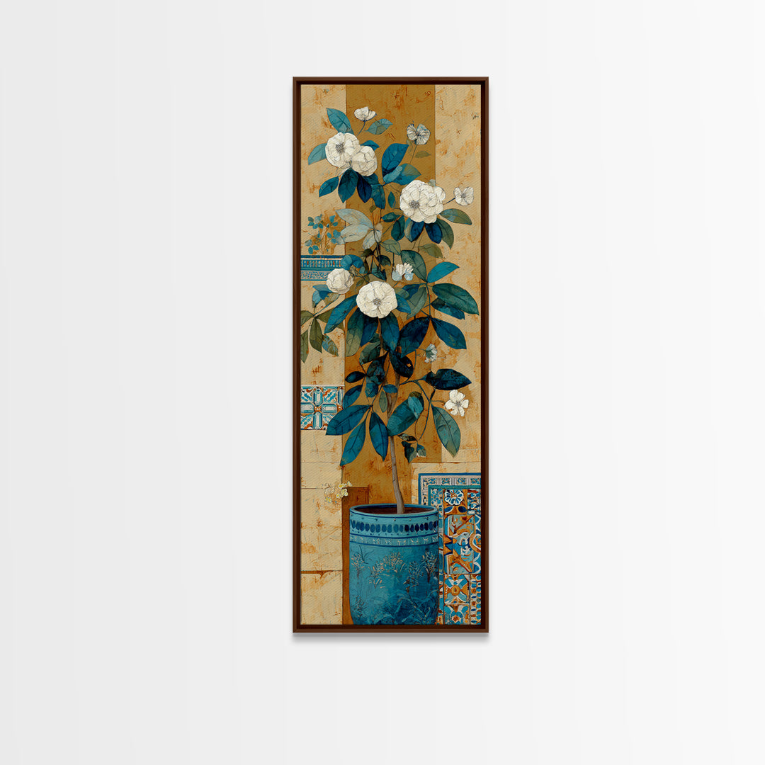 Greek Vase Modern Floral Design Canvas Print, Mediterranean Art, Large Wall Art, Living Room Decor, Azure, Digital Art Prints, MAR-1x3-51