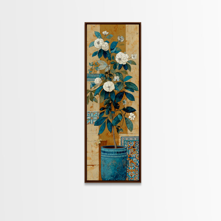 Greek Vase Modern Floral Design Canvas Print, Mediterranean Art, Large Wall Art, Living Room Decor, Azure, Digital Art Prints, MAR-1x3-51