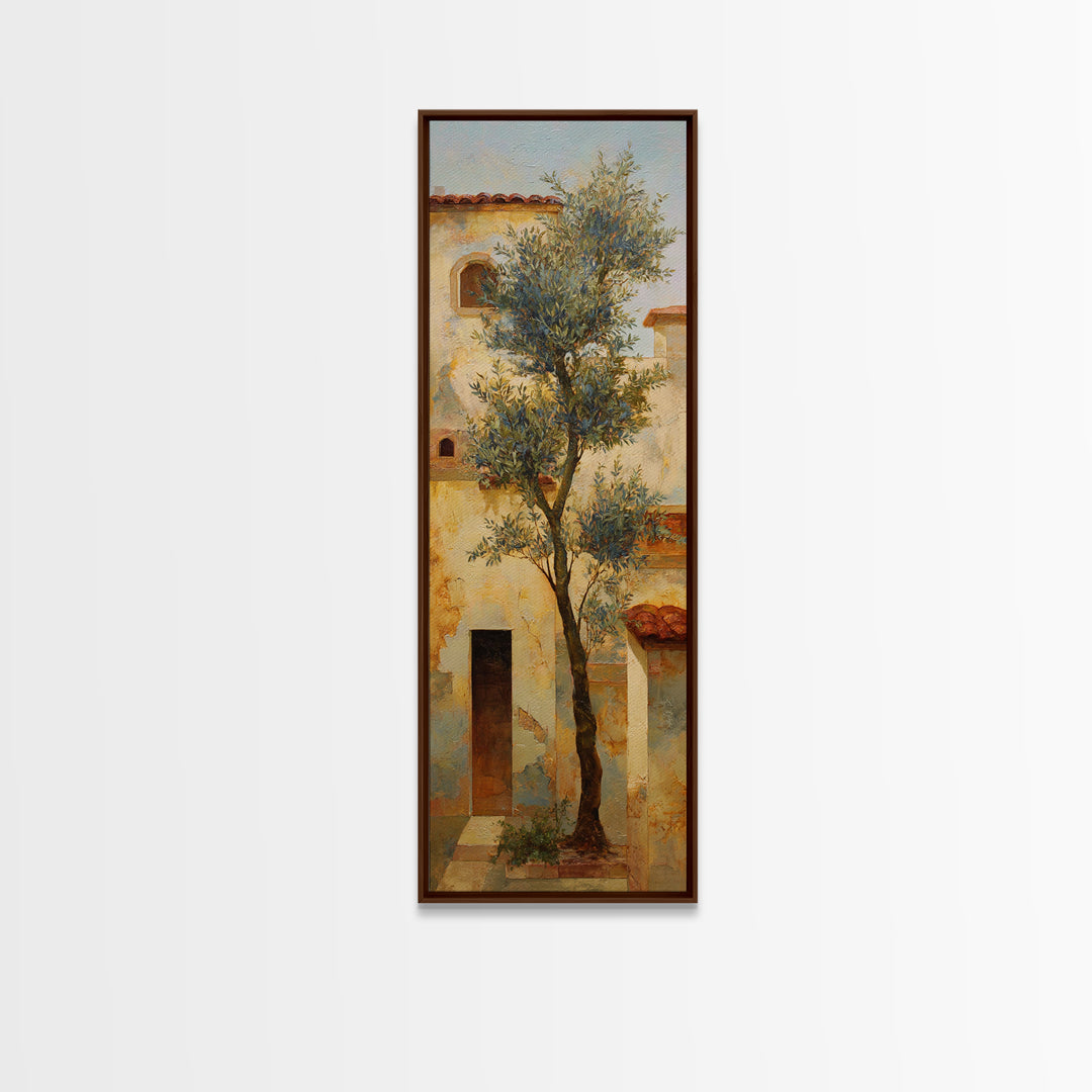 Olive Grove under Pale Morning Light Framed Canvas Print, Mediterranean Art, Downloadable Art, Living Room Decor, Azure, MAR-1x3-53