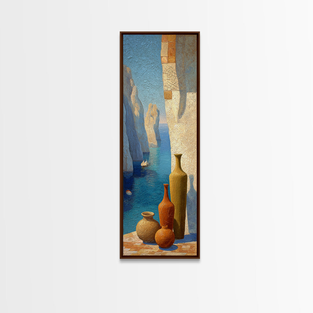 Coastal Cliffs with Sparkling Blue Water Canvas Print, Mediterranean Art, Contemporary Art, Living Room Decor, Fine Art, Azure, MAR-1x3-56