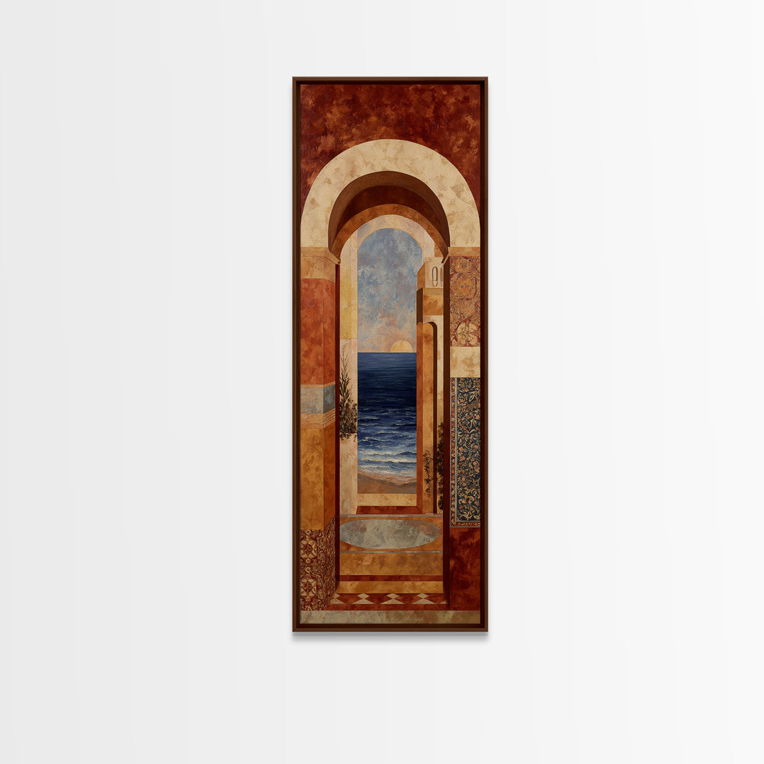 Mediterranean Arch Framing Ocean Horizon Canvas Print, Mediterranean Art, Printable Art, Living Room Decor, Fine Art, Azure, MAR-1x3-63