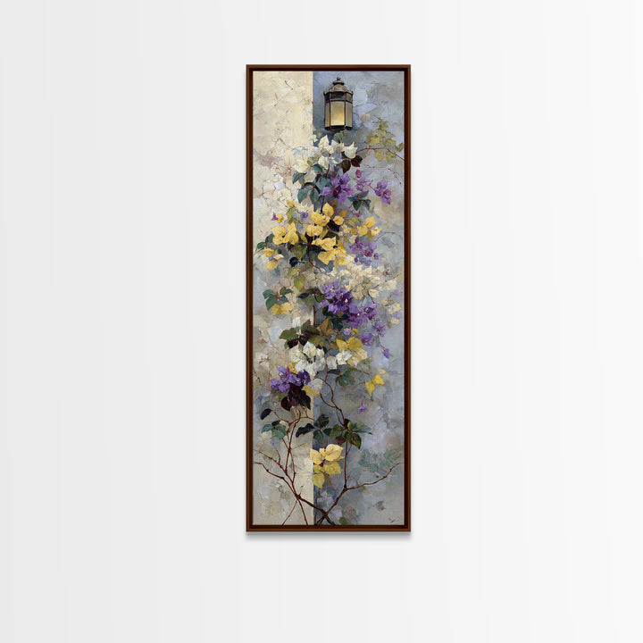 Bougainvillea Cascading over Stone Wall Canvas Print, Mediterranean Art, Fine Art Print, Living Room Decor, Fine Art, Azure, MAR-1x3-65