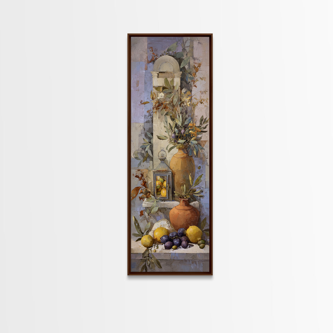 Figs Olives and Cheese Still Life Canvas Print, Mediterranean Art, Original Painting, Living Room Decor, Fine Art, Azure, MAR-1x3-68