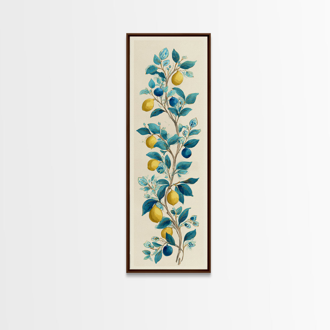 Sicilian Lemon Branch on Ivory Background Canvas Print, Mediterranean Art, Living Room Decor, Oil Painting, Azure, MAR-1x3-73