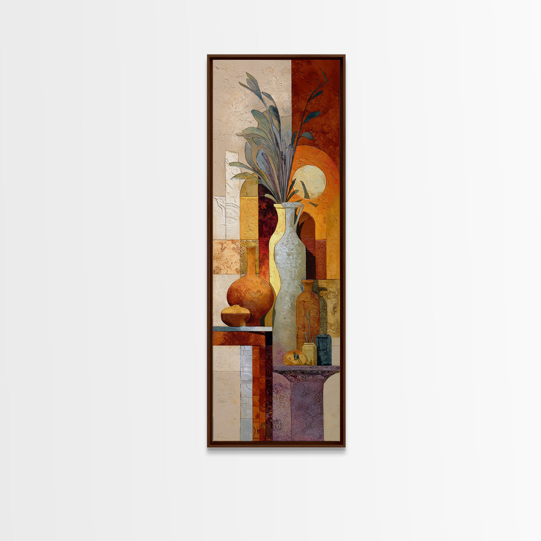Warm Terra Cotta Abstract Landscape Framed Canvas Print, Mediterranean Art, Gallery Wall Art, Living Room Decor, Azure, MAR-1x3-74