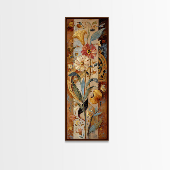 Greek Vase Modern Floral Design Framed Canvas Print, Mediterranean Art, Horizontal Wall Art, Living Room Decor, Oil Painting, MAR-1x3-75