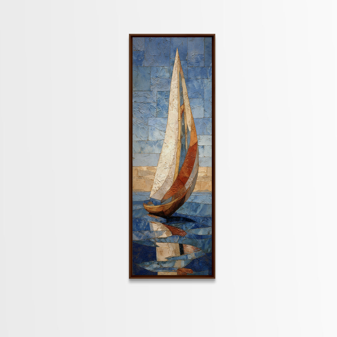 Mediterranean Sailboat on Glassy Water Canvas Print, Mediterranean Art, Landscape Wall Art, Living Room Decor, Fine Art, Azure, MAR-1x3-78