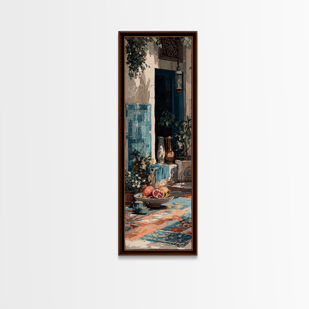 Pomegranate Still Life Framed Canvas Print, Mediterranean Art, Framed Wall Art, Living Room Decor, Azure, Watercolor Art, MAR-1x3-79