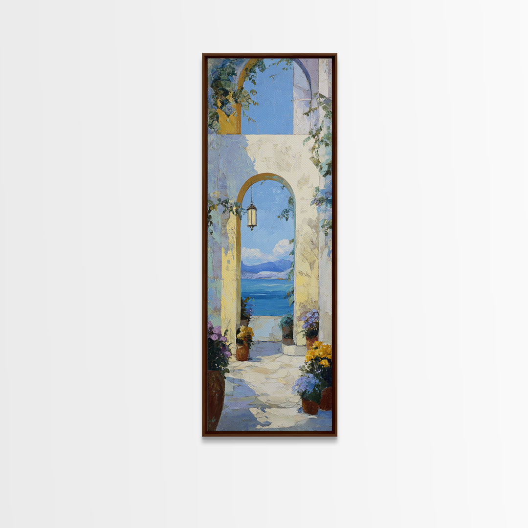 Mediterranean Arch Framing Ocean Horizon Canvas Print, Mediterranean Art, Modern Wall Art, Living Room Decor, Azure, MAR-1x3-87