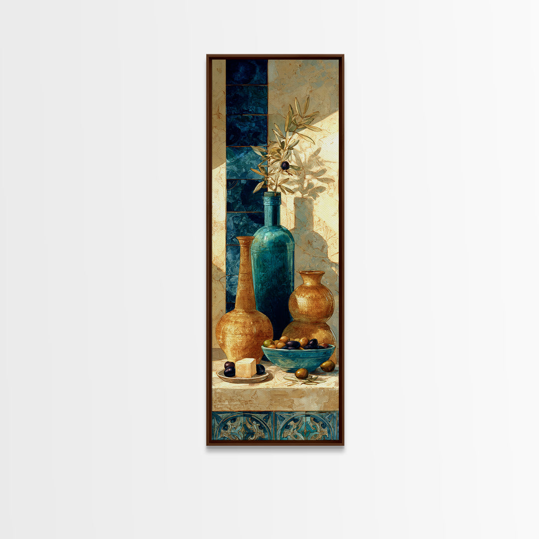 Figs Olives and Cheese Still Life Framed Canvas Print, Mediterranean Art, Printable Art, Living Room Decor, Fine Art, Azure, MAR-1x3-92