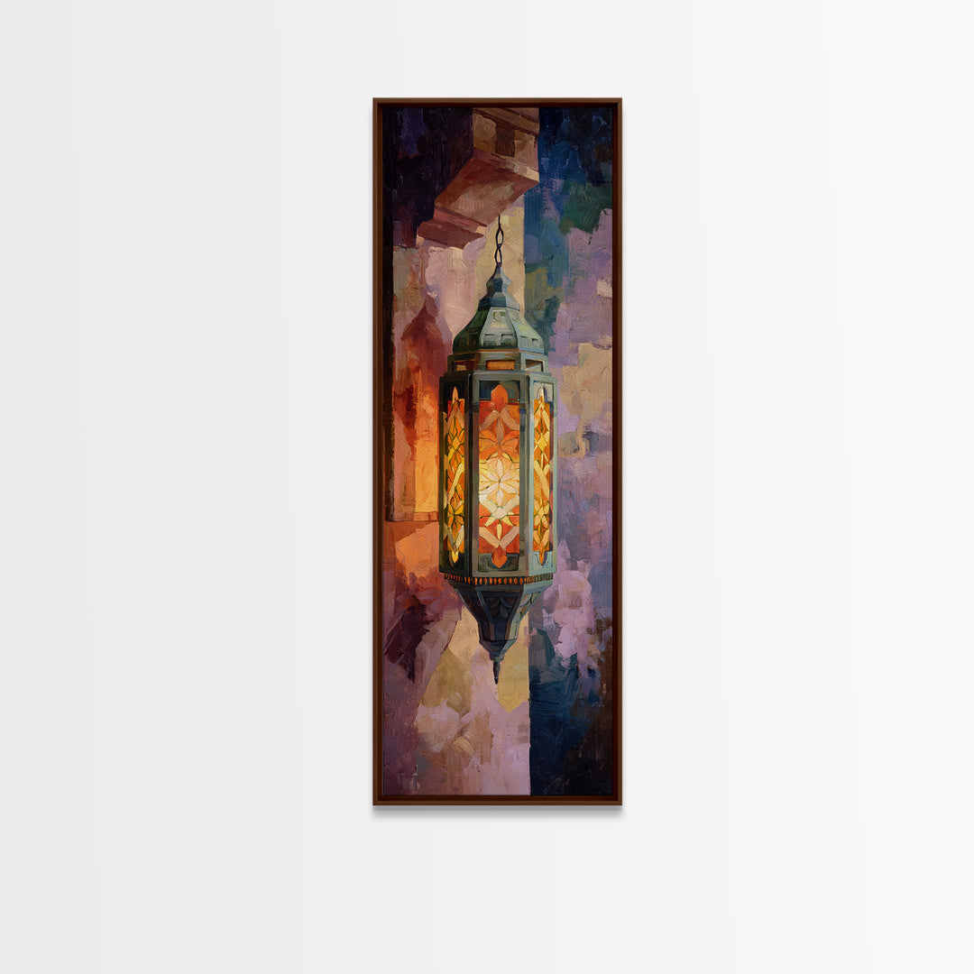 Moroccan Influenced Lantern Canvas Print, Mediterranean Art, Statement Artwork, Living Room Decor, Azure, Oil Painting, MAR-1x3-93