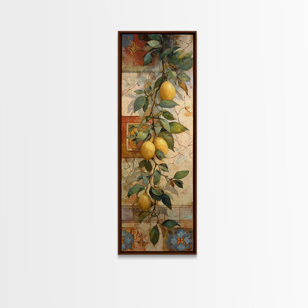Sicilian Lemon Branch on Ivory Background Canvas Print, Mediterranean Art, Minimalist Wall Art, Living Room Decor, Azure, MAR-1x3-97