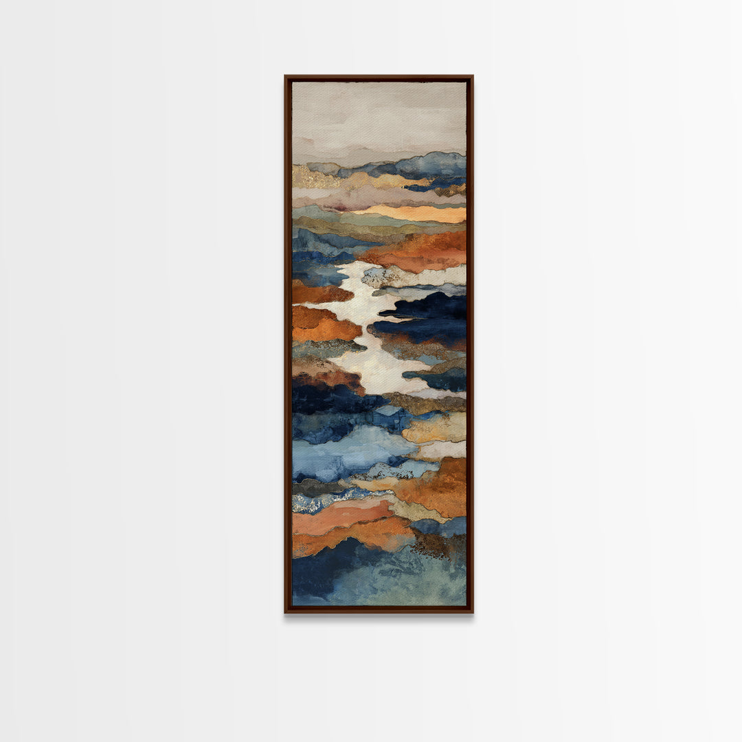 Warm Terra Cotta Abstract Landscape Canvas Print, Mediterranean Art, Travel Poster, Living Room Decor, Watercolor Art, Azure, MAR-1x3-98