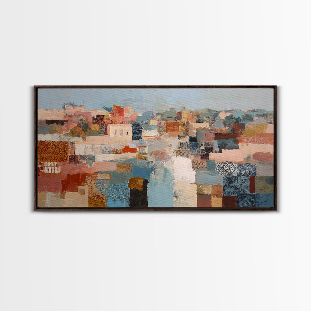 Warm Terra Cotta Abstract Landscape Framed Canvas Print, Mediterranean Art, Fine Art Print, Living Room Decor, Fine Art, Azure, MAR-2x1-10