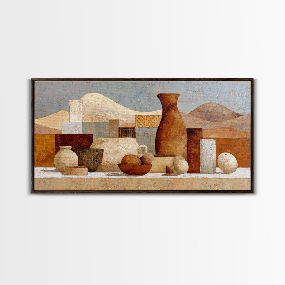 Warm Terra Cotta Abstract Landscape Framed Canvas Print, Mediterranean Art, Fine Art Print, Living Room Decor, Fine Art, Azure, MAR-2x1-34