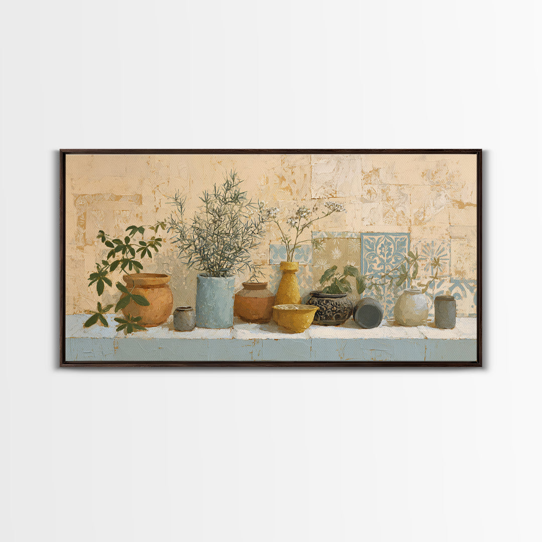 Wild Herbs Rosemary and Thyme Botanical Study Canvas Print, Mediterranean Art, Living Room Decor, Watercolor Art, Azure, MAR-2x1-68