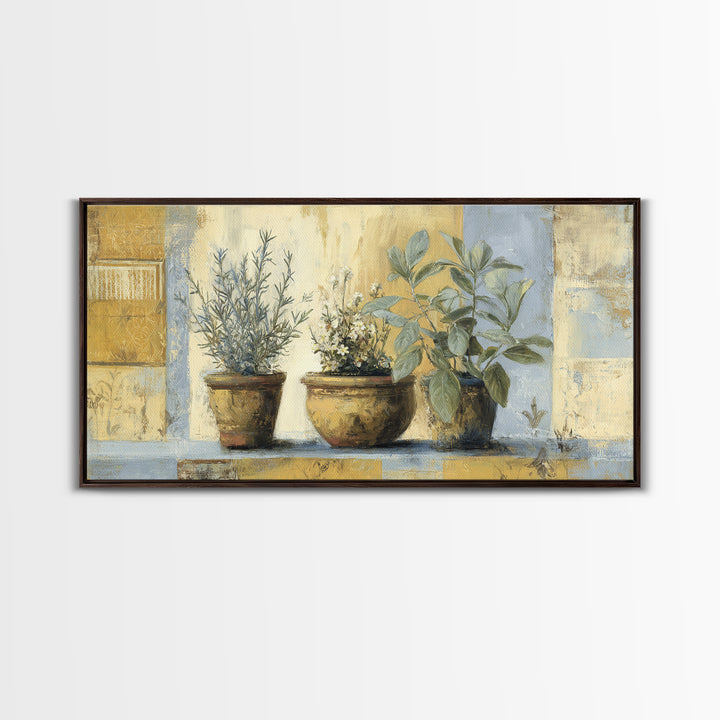 Wild Herbs Rosemary and Thyme Botanical Study Canvas Print, Mediterranean Art, Watercolor Painting, Living Room Decor, Azure, MAR-2x1-92