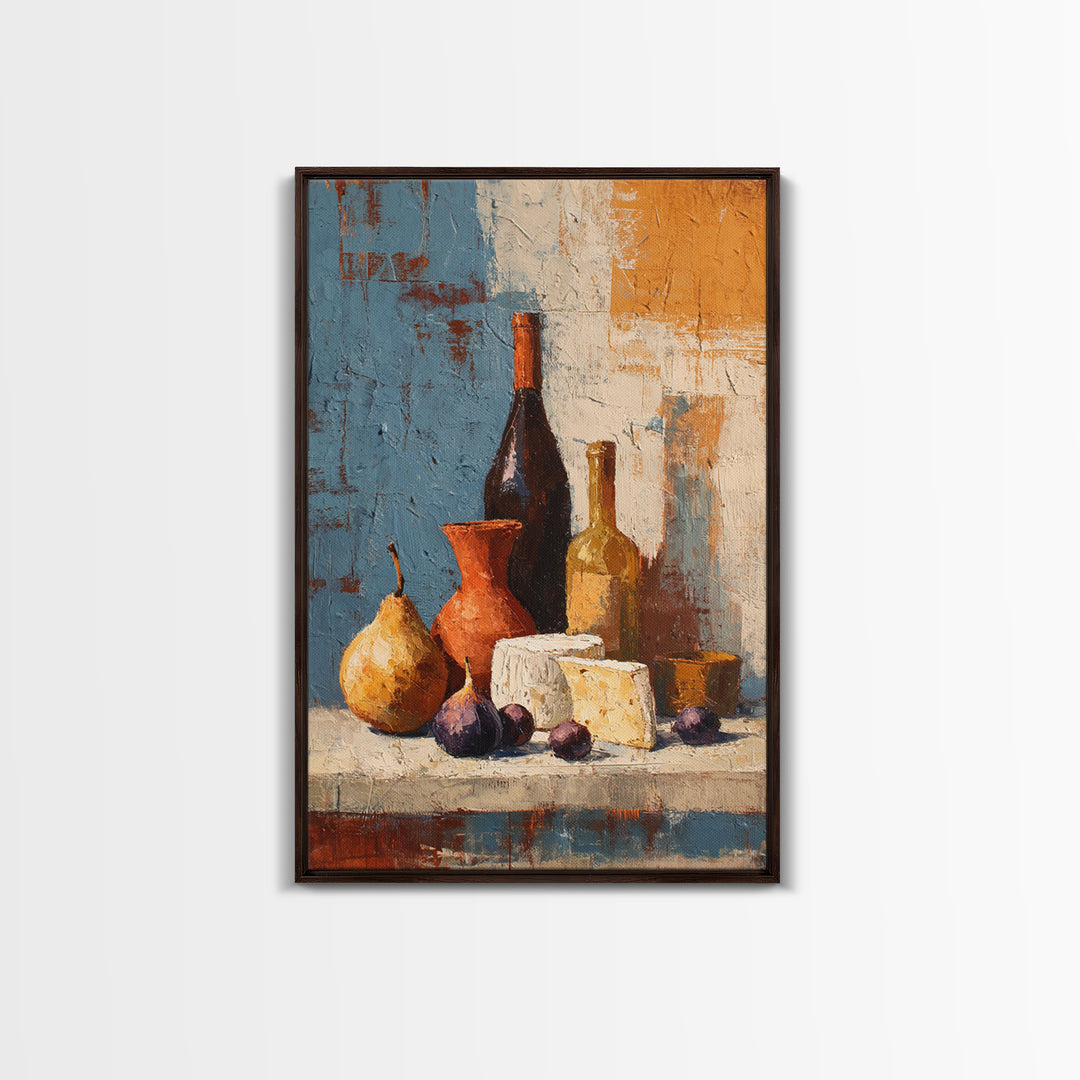 Figs Olives and Cheese Still Life Canvas Print, Mediterranean Art, Modern Wall Art, Living Room Decor, Fine Art, Azure, MAR-2x3-16
