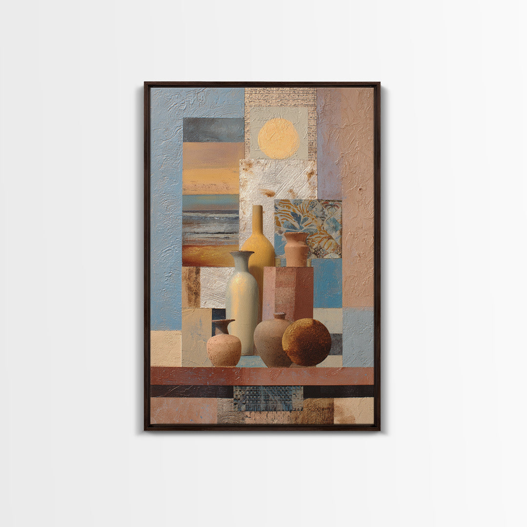 Warm Terra Cotta Abstract Landscape Framed Canvas Print, Mediterranean Art, Statement Artwork, Living Room Decor, Azure, MAR-2x3-22