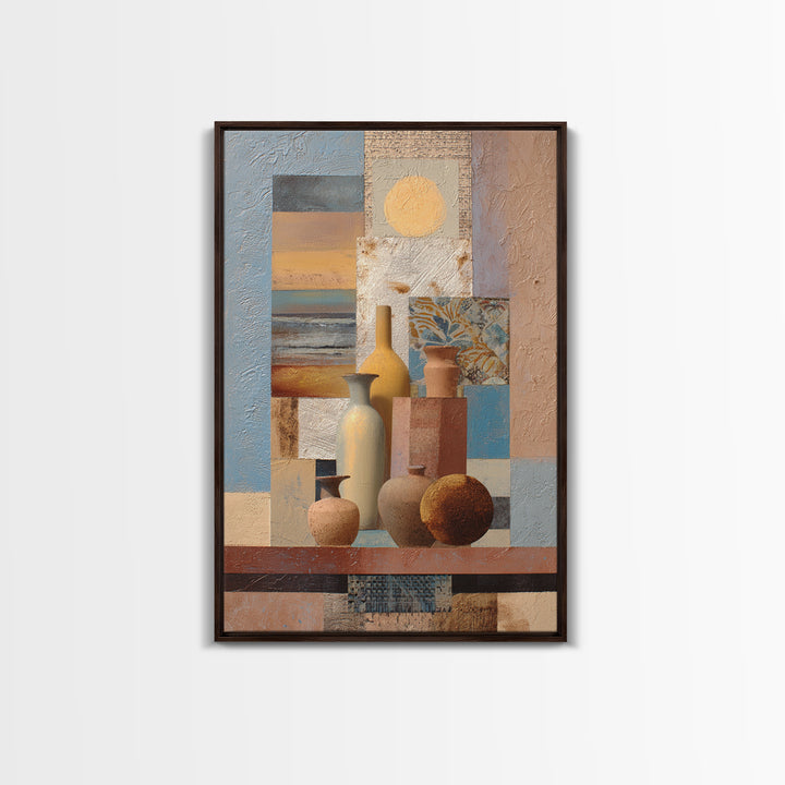 Warm Terra Cotta Abstract Landscape Framed Canvas Print, Mediterranean Art, Statement Artwork, Living Room Decor, Azure, MAR-2x3-22