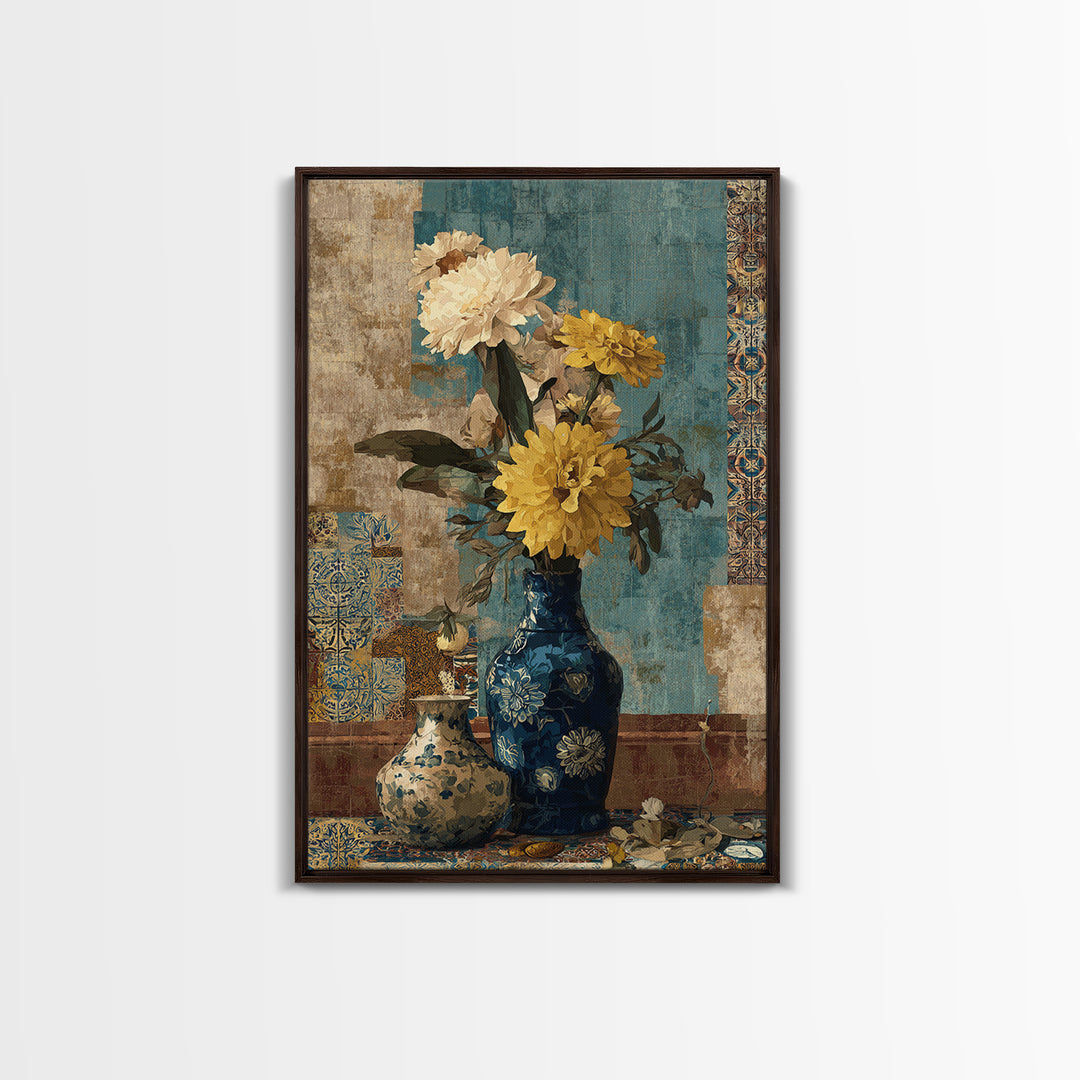 Greek Vase Modern Floral Design Canvas Print, Mediterranean Art, Coastal Wall Decor, Living Room Decor, Fine Art, Azure, MAR-2x3-23
