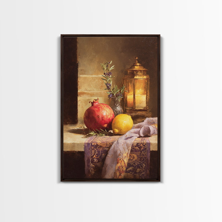 Pomegranate Still Life Canvas Print, Mediterranean Art, Coastal Art, Living Room Decor, Watercolor Art, Azure, MAR-2x3-27