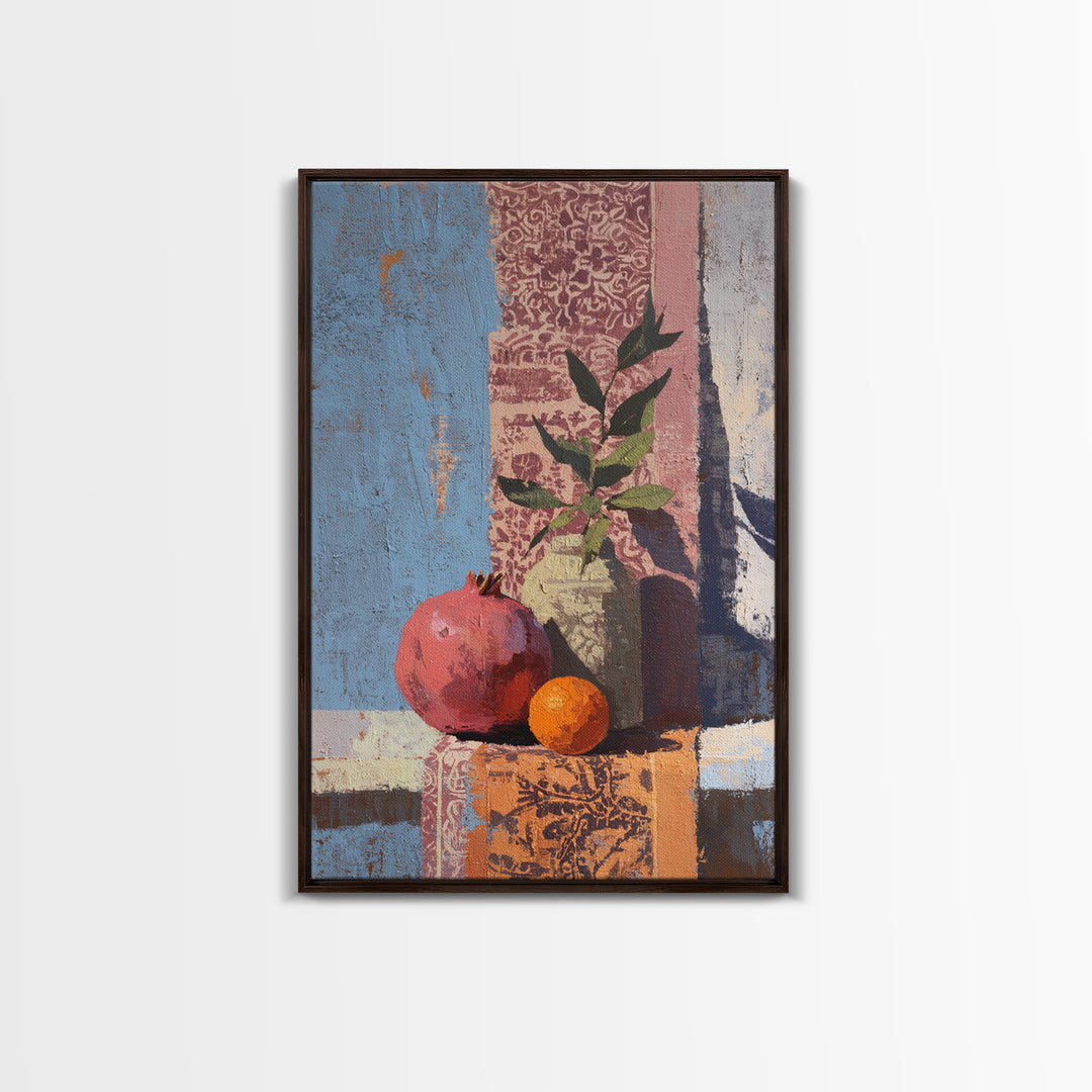 Pomegranate Still Life Framed Canvas Print, Mediterranean Art, Digital Art Prints, Living Room Decor, Fine Art, Azure, MAR-2x3-3