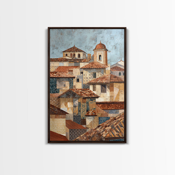 Sunset over Red Tiled Rooftops Canvas Print, Mediterranean Art, Gallery Wall Art, Living Room Decor, Fine Art, Azure, MAR-2x3-31