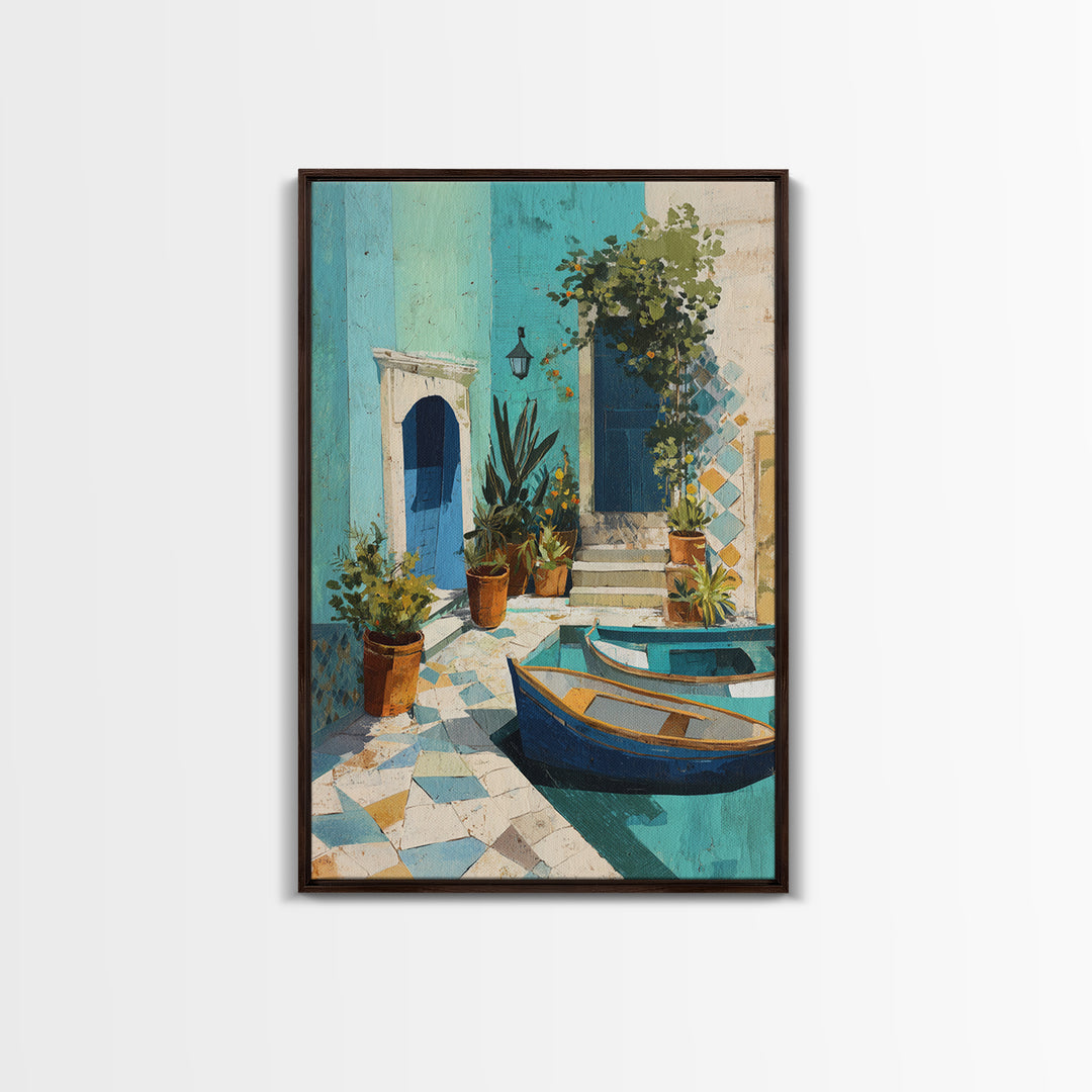 Coastal Fishing Boats Canvas Print, Mediterranean Art, Wall Decor, Living Room Decor, Fine Art, Azure, Contemporary Art, MAR-2x3-39