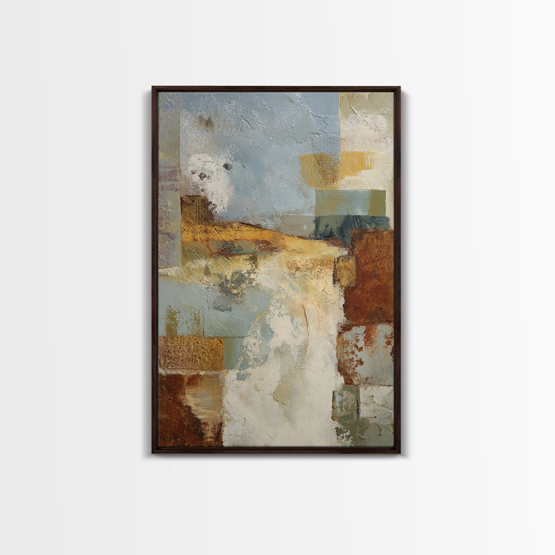 Warm Terra Cotta Abstract Landscape Framed Canvas Print, Mediterranean Art, Statement Artwork, Living Room Decor, Azure, MAR-2x3-46