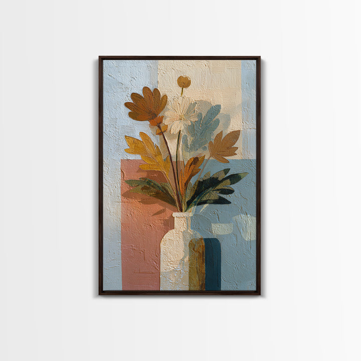 Greek Vase Modern Floral Design Framed Canvas Print, Mediterranean Art, Modern Decor, Living Room Decor, Fine Art, Azure, MAR-2x3-47