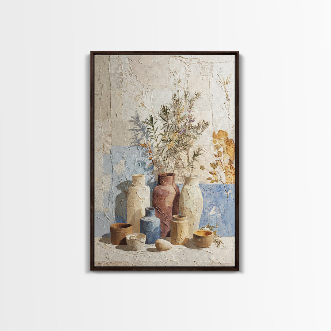 Wild Herbs Rosemary and Thyme Botanical Study Framed Canvas Print, Mediterranean Art, Coastal Art, Living Room Decor, Azure, MAR-2x3-56