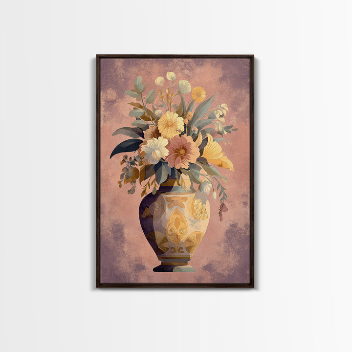 Greek Vase Modern Floral Design Canvas Print, Mediterranean Art, Art Print, Living Room Decor, Oil Painting, Azure, MAR-2x3-71