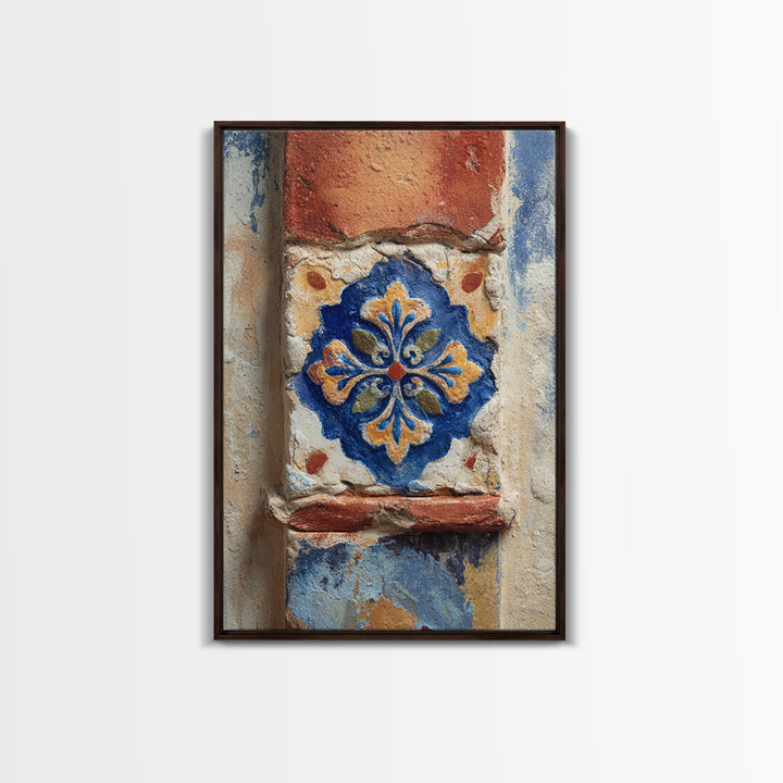 Spanish Tile Ornament Canvas Print, Mediterranean Art, Neutral Decor, Living Room Decor, Oil Painting, Azure, Home Decor, MAR-2x3-72