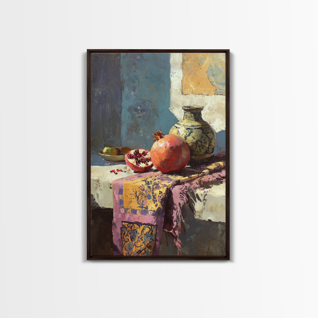 Pomegranate Still Life Framed Canvas Print, Mediterranean Art, Room Decor, Living Room Decor, Fine Art, Azure, Printable Art, MAR-2x3-75