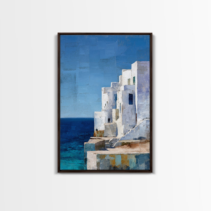 Greek Island White Buildings Above Blue Sea Canvas Print, Mediterranean Art, Art Print, Living Room Decor, Fine Art, Azure, MAR-2x3-9