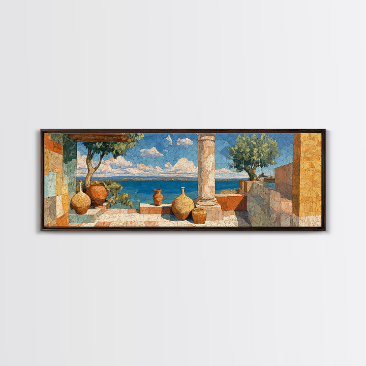 Ancient Column with Sea and Sky Beyond Canvas Print, Mediterranean Art, Landscape Wall Art, Living Room Decor, Abstract Art, MAR-3x1-100
