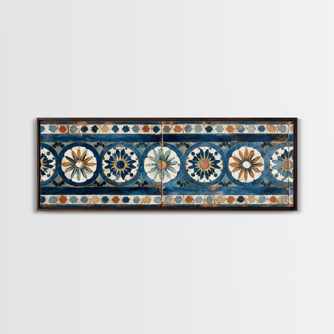 Blue and White Tile Pattern Canvas Print, Mediterranean Art, Landscape Wall Art, Living Room Decor, Azure, Luxury Decor, MAR-3x1-20