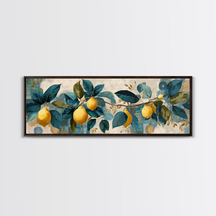 Sicilian Lemon Branch on Ivory Background Canvas Print, Mediterranean Art, Printable Art, Living Room Decor, Fine Art, Azure, MAR-3x1-29