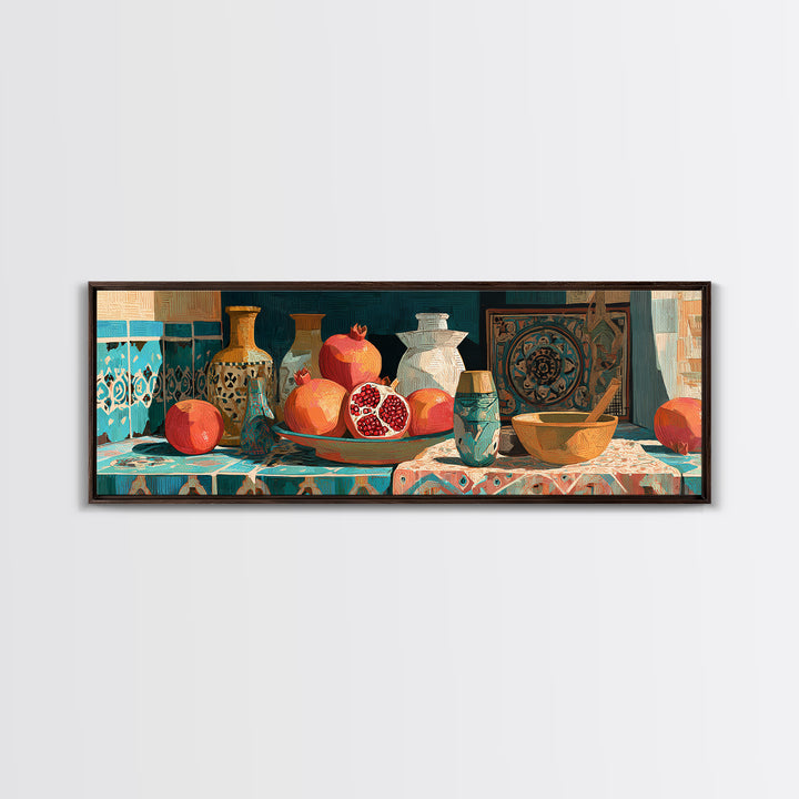Pomegranate Still Life Canvas Print, Mediterranean Art, Statement Artwork, Living Room Decor, Fine Art, Azure, Oil Painting, MAR-3x1-35
