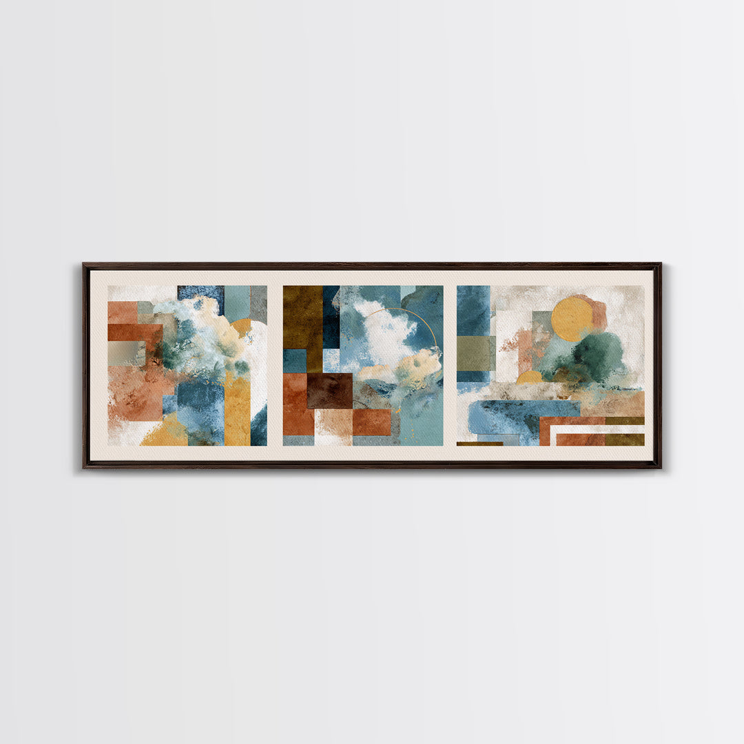 Warm Terra Cotta Abstract Landscape Canvas Print, Mediterranean Art, Watercolor Art, Living Room Decor, Fine Art, Azure, MAR-3x1-54