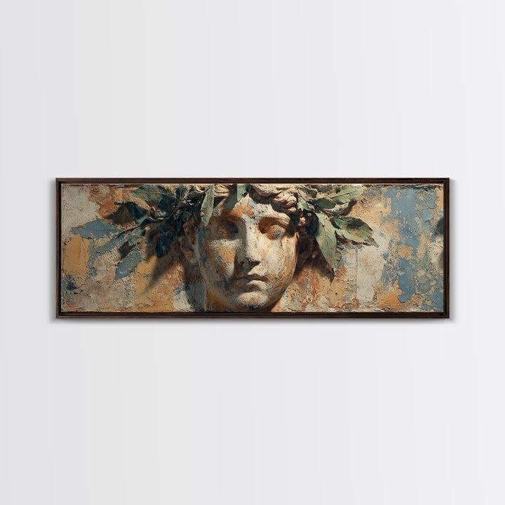 Roman Statue Bust Canvas Print, Mediterranean Art, Downloadable Art, Living Room Decor, Oil Painting, Azure, Luxury Decor, MAR-3x1-62