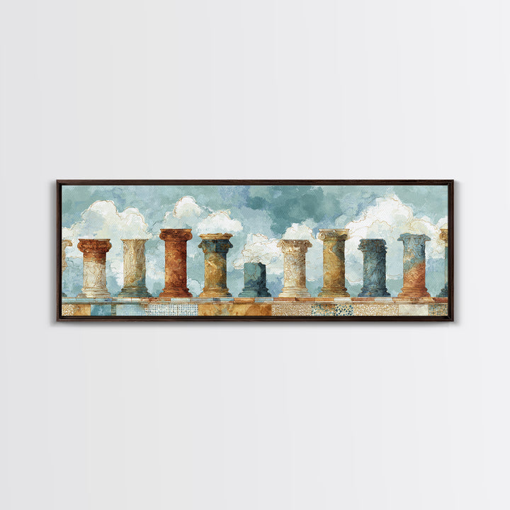 Ancient Column with Sea and Sky Beyond Canvas Print, Mediterranean Art, Contemporary Art, Living Room Decor, Fine Art, Azure, MAR-3x1-76