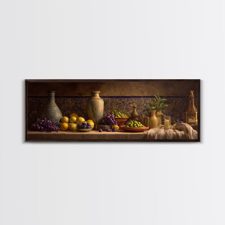 Figs Olives and Cheese Still Life Canvas Print, Mediterranean Art, Gallery Wall Art, Living Room Decor, Fine Art, Azure, MAR-3x1-96