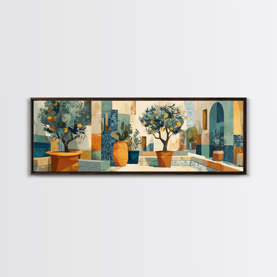 Citrus Tree in Clay Pot Canvas Print, Mediterranean Art, Digital Art Prints, Living Room Decor, Fine Art, Azure, Travel Poster, MAR-3x1-98