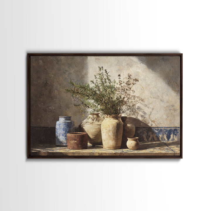 Wild Herbs Rosemary and Thyme Botanical Study Canvas Print, Mediterranean Art, Gallery Wall Art, Living Room Decor, Azure, MAR-3x2-100