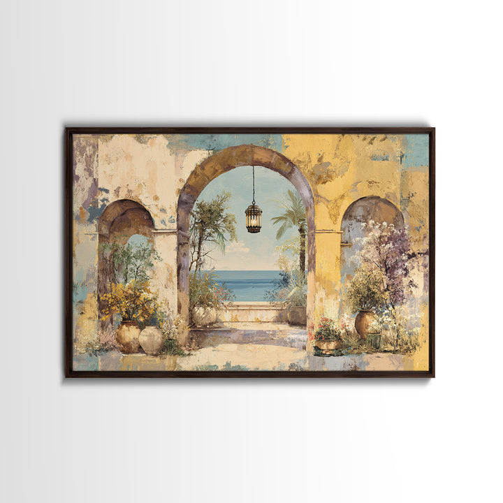 Mediterranean Arch Framing Ocean Horizon Canvas Print, Mediterranean Art, Modern Wall Art, Living Room Decor, Azure, MAR-3x2-31