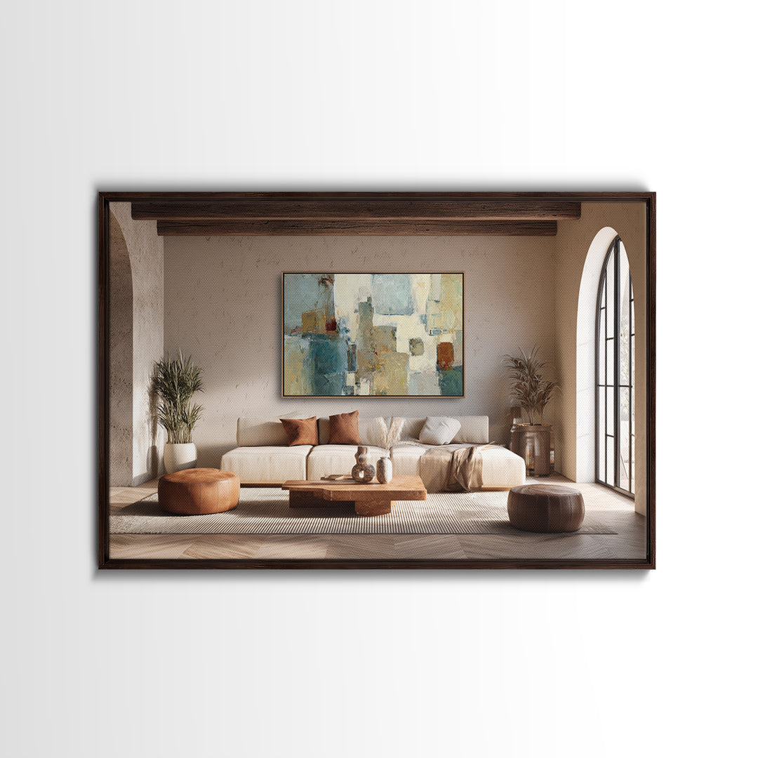 Warm Terra Cotta Abstract Landscape Canvas Print, Mediterranean Art, Printable Art, Living Room Decor, Fine Art, Azure, MAR-3x2-42